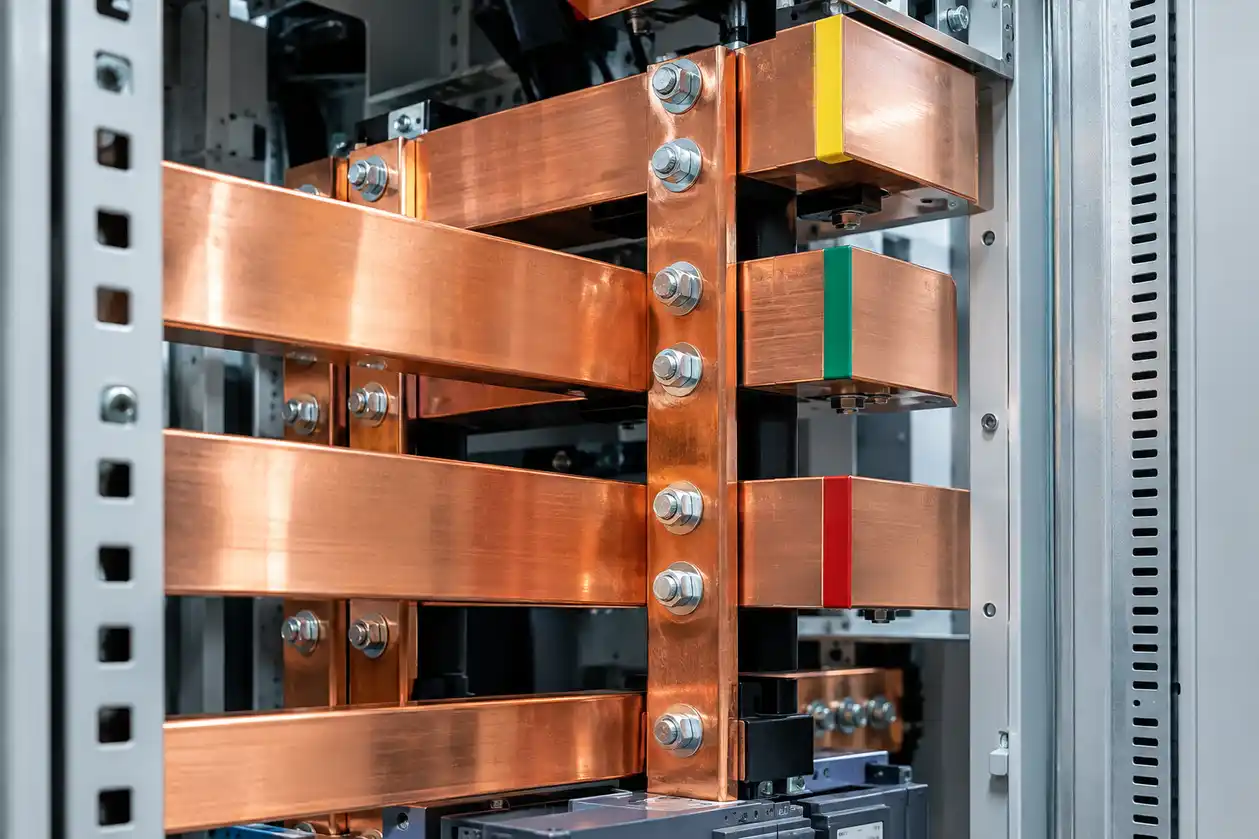 Copper busbars of a low voltage switchboard rated for short-time withstand current (Icw)