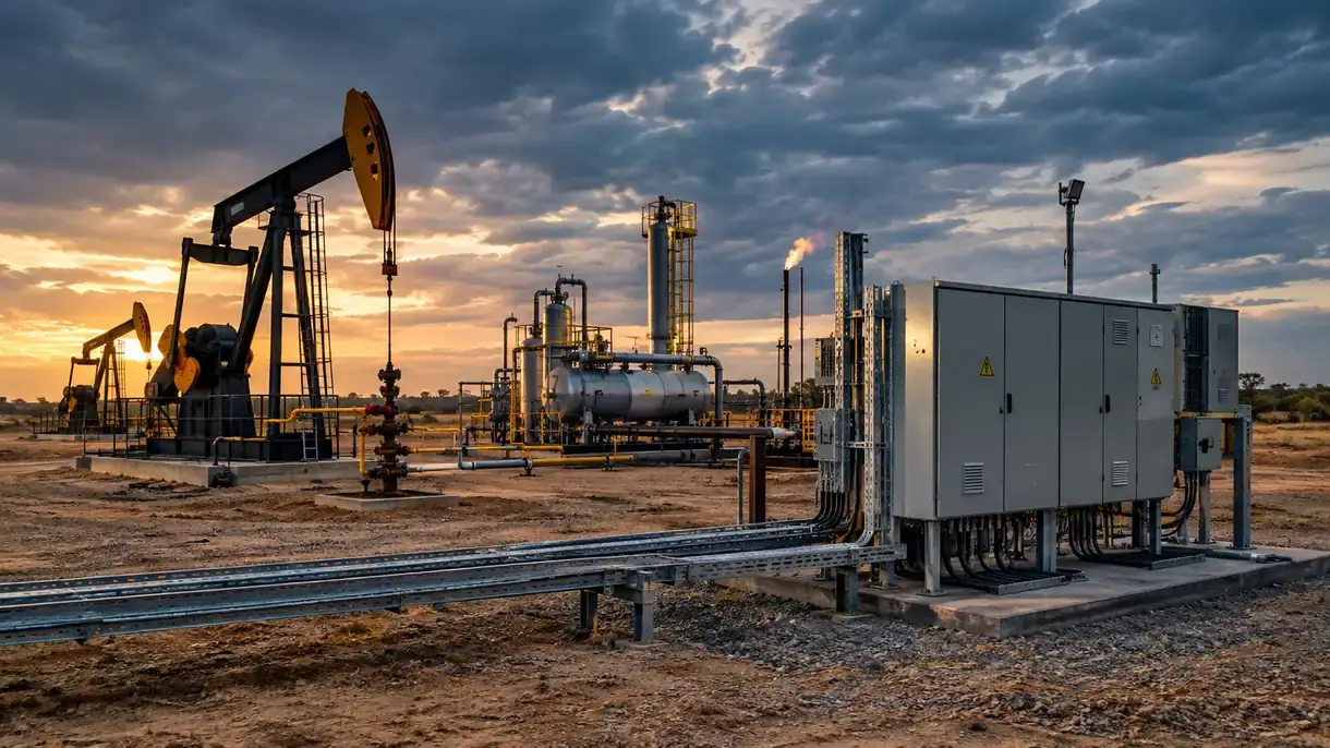 Infraestructura eléctrica en un campo de producción de petróleo y gas en Colombia